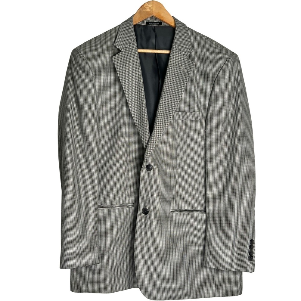 Joseph & Feiss Mens 44R Houndstooth Blazer Sport Coat Black Tan 2-Button 44 Reg